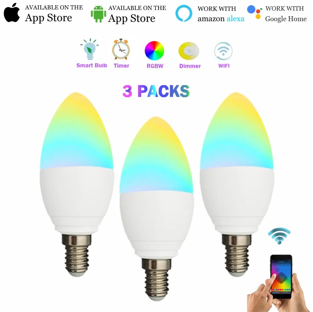 

Smart E14 LED Bulb,WiFi Control Candle Light, Multicolor Smart LED, Dimmable RGB Candle Bulb, Smart Chandelier Lighting(3 Packs)