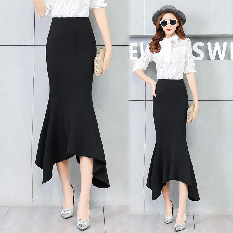 Free Shipping 2022 New Fashion High Waist Long Maxi High Low Skirts For Women S-2XL A-line Skirt Spring And Autumn desktop shipping label printer high speed