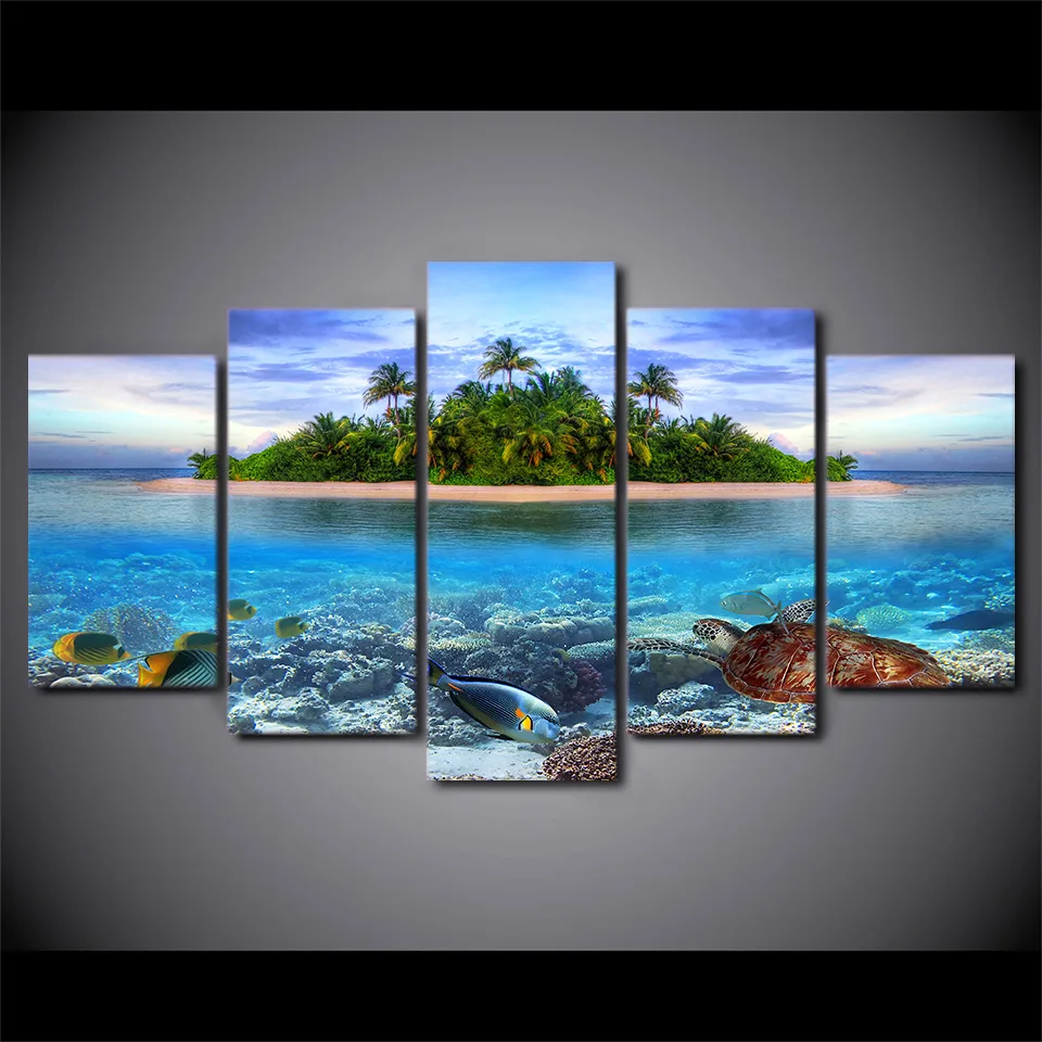 Canvas-Paintings-Wall-Art-5-Pieces-Marine-Life-Tropical-Island-Pictures-HD-Prints-Sea-Turtle-Fish (2)