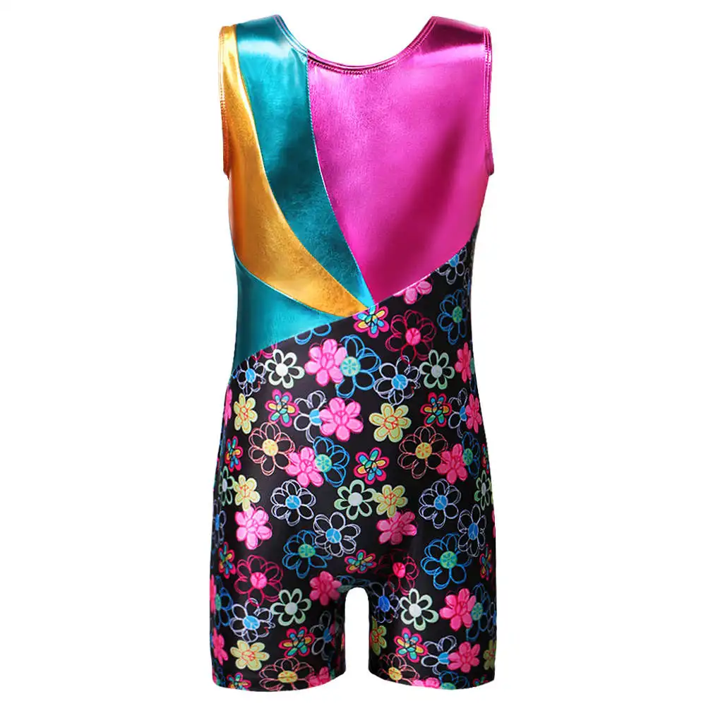 Гимнастическое трико с шортами для девочек; Детский комплект без рукавов; Спортивный костюм в полоску с цветами и звездами; синий Biketard - Цвет: 081