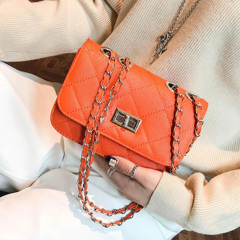 

Mini Bags for Women Rhombic PU Turn Lock Crossbody Simple Solid Color Clutch Handbags 2019 New Fashion  
