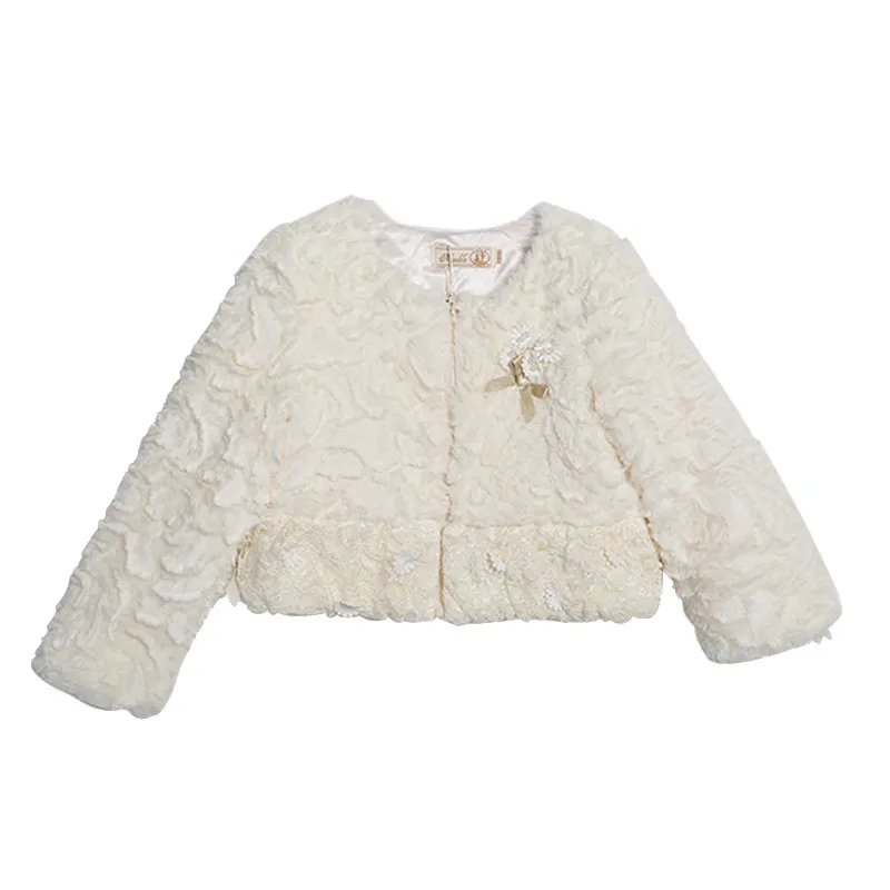 

Free Shipping Kids Faux Fur Short Jacket Solid Warm Winter Girls Shaggy Fux Fur Cape Coat With Lace