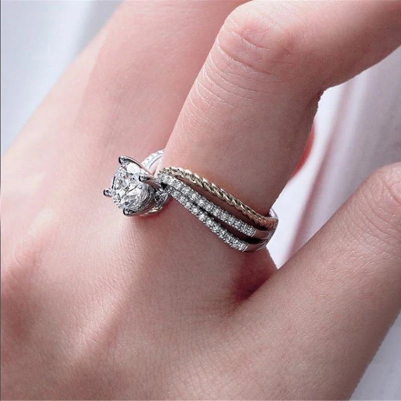 Modyle New Fashion Gold Color Twist Wedding Ring Cubic Zircon Round Three-layer ring for Woman Dropshipping
