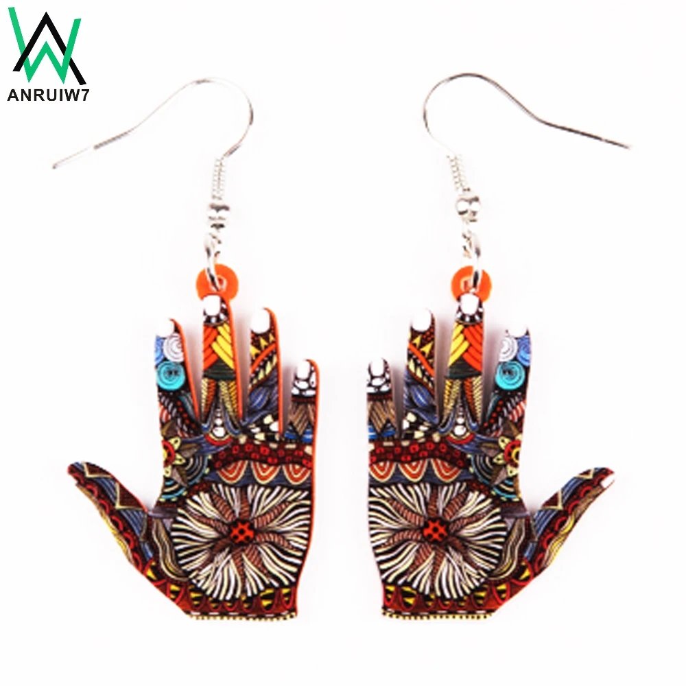 

ANRUIW7 Drop Hand Earrings Dangle Long Acrylic Pattern Earring Fashion Jewelry For Women New Arrive Accessories