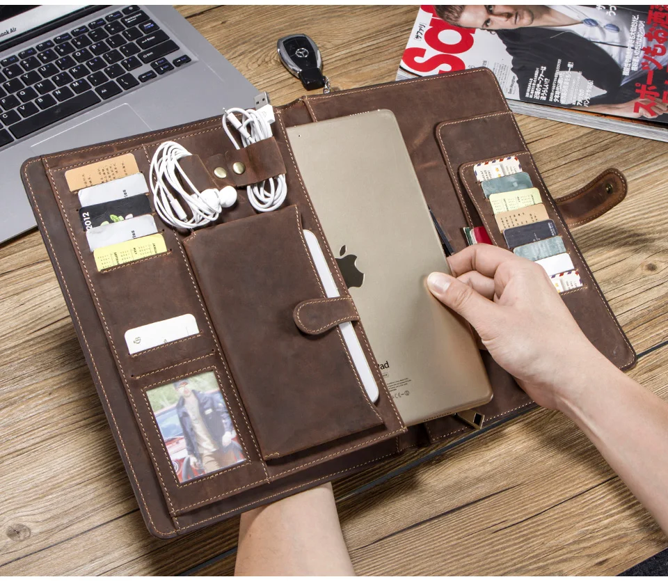 Винтажный кожаный портфель с потертостями для iPad Pro 10,5 Air 3 11 дюймов Чехол с карманом для телефона чехол для наушников с отделением для паспорта