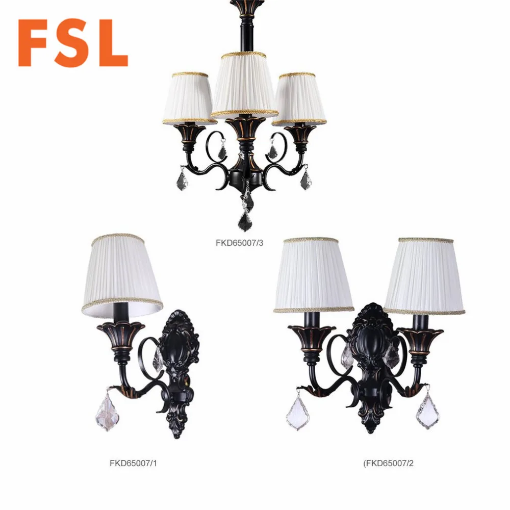 

FSL Luxury American Style Iron Wall Lamp with Fabric Lampshade Bedroom Aisle Entry Lighting Elegant Wrought Iron DecorativeLight