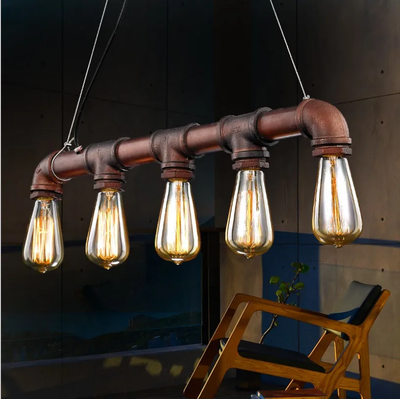 ФОТО Loft Vintage Edison Pendant Lights Personalized Bar Lighting Industrial Vintage Water Pipe Pendant Lamp E27Cafe Bar Lamps