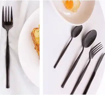 KTL 24Pcs Gold Silver Black Dinnerware Set 304 Stainless Steel Dinner Steak Knife Fork Scoops Cutlery Set Tableware Set Gift