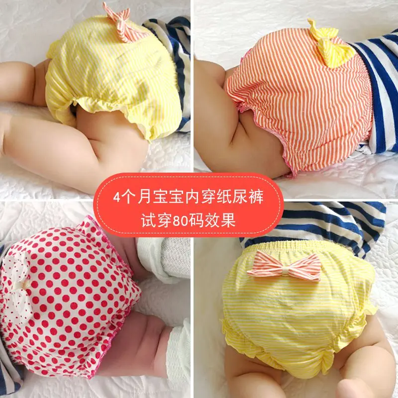 

Baby Toddler Girl Cotton Soft Dot 0-4Y Panties Print with Briefs Reusable Bowknot Underwear Pants Breathable Nappy Cute