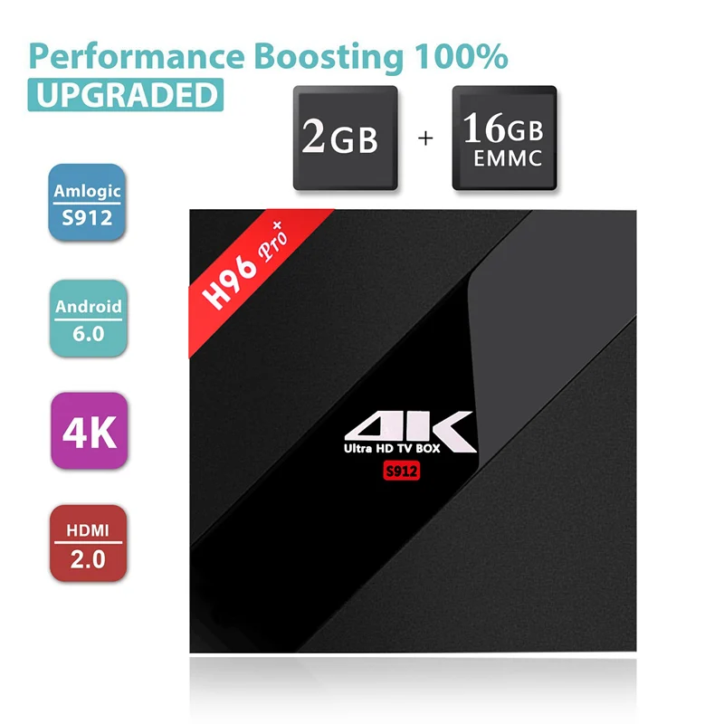 H96 PRO+ Amlogic S912 Android 6.0 TV Box Octa core 2GB 16GB WiFi bt4.0 2.4G/5.8G H.265 4K Media Player Set top box | Электроника