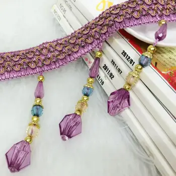 

12 yards/lot Sewing Tassels for Curtains Dresses Sofa Tassel Fringe Trim Crystal Beaded Ribbon Home Textile Drapery Decoration