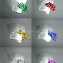 40 шт./упак.(20 больших полиэтиленовых пакетов+ 20 металлические замки для проволоки) для торта DIY конфеты леденец упаковочные аксессуары