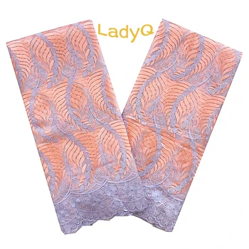 

LadyQ Polyester Metallic Nigerian Wedding Lace Fabric Embroidered Mesh Royal Blue Lace Fabric Peach African Lace Fabric 2018