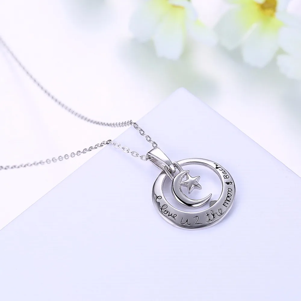 

Real 925 sterling silver Pave Star Round Shape Pendant necklace moon and back love Jewelry for best friends