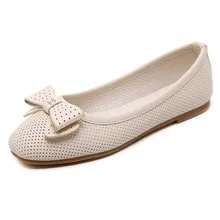 Красивая женская обувь; однотонные Летние повседневные лоферы с бантиком; милая дышащая обувь; chaussure femme; большие размеры 25-61