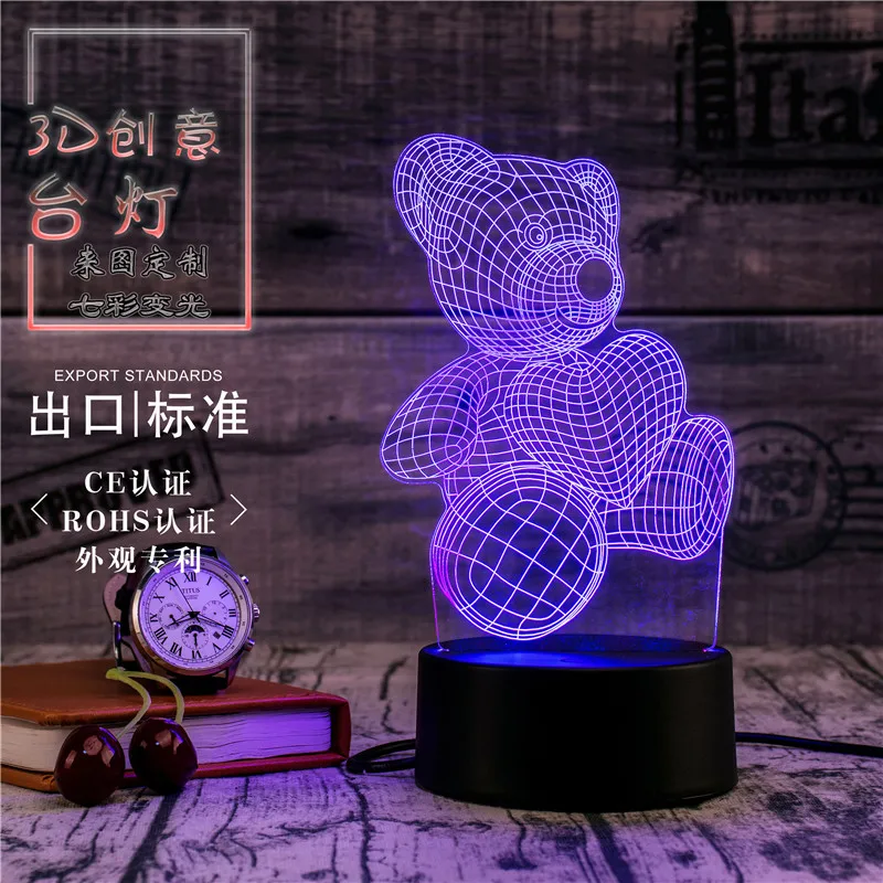 3D светодиодный светильник Novety креативный подарок ночник настольная лампа Love Bear