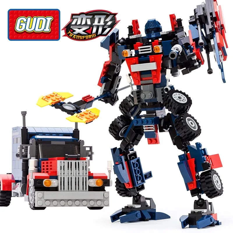 377pcs Gudi Transform Series Optimus Prime Transformation Robot Car Big Truck Building Block Model Toy Compatible