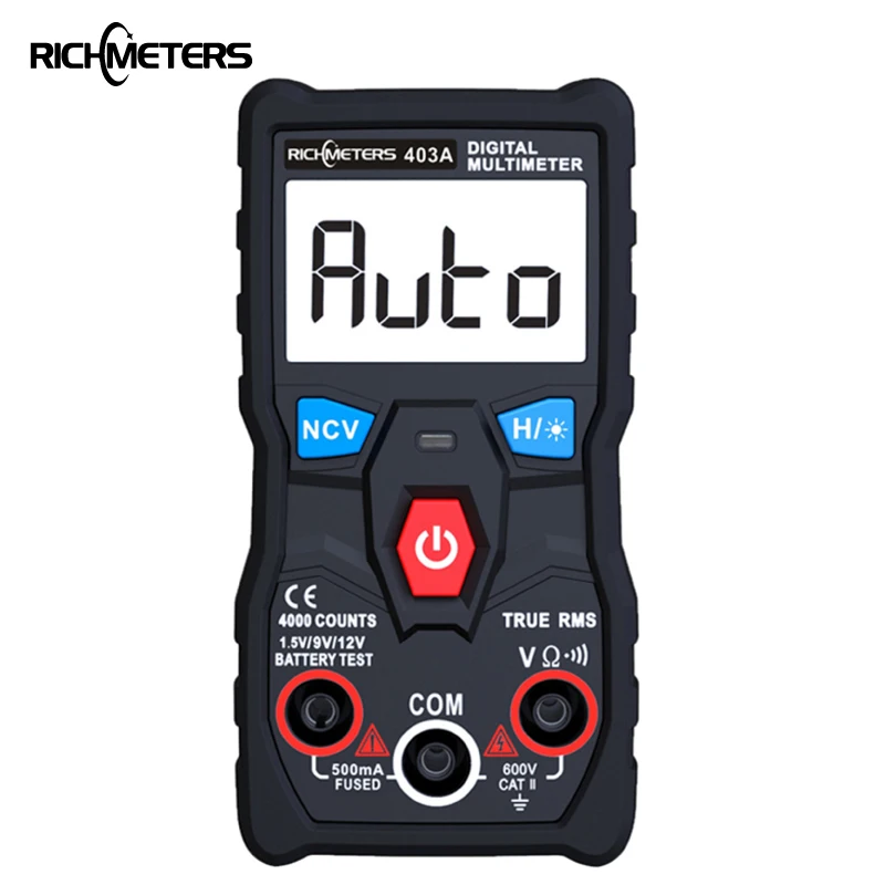 

RICHMETERS 403A Automatic Digital Multimeter True-RMS intelligent NCV 4000 Counts AC/DC Voltage Ohm Battery Test Tool