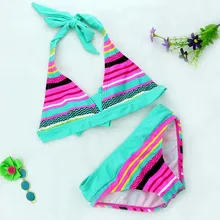 Бикини Обувь для девочек Купальники для малышек облегающие эластичные Одежда заплыва костюм для Обувь для девочек Разделение две части Купальники для малышек, детская полосатая пляжная одежда