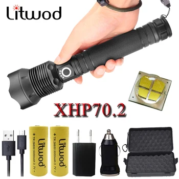 

Litwod Z201282 50000 lumens Lamp XHP70.2 Powerful flashlight Micro USB Zoom led torch XM-L2 U3 18650 or 26650 battery Camping