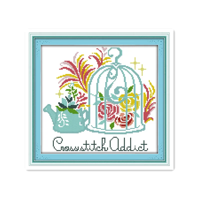 

Simple Modern Small Manual Cross Stitch Kit Bird Cage & Teapot Art diy DMC Embroidery Accessories Needlework Embroidery