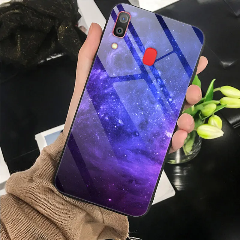 Для samsung A20 Дело Мода Стекло сзади Силиконовые Рамка Жесткий Чехол для samsung Galaxy A20 30 A205 пространство чехол для телефона