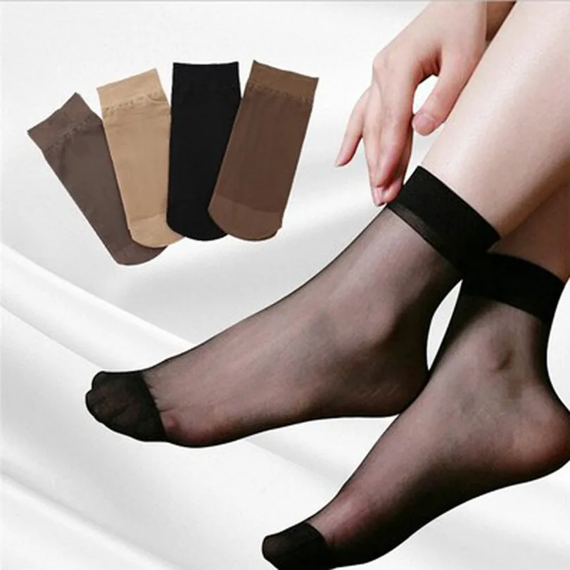  10 Pairs Socks Women Ultra Thin Elastic Silk Girl Short Socks Solid Ankle Socks Free Size Nylon Breathable Calcetines 30JUL190