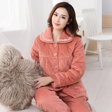 Большие размеры, M-XXXL, Женская фланелевая стеганая Пижама, толстая Коралловая бархатная зимняя Пижама, женская теплая пижама с длинным рукавом, женские пижамные комплекты