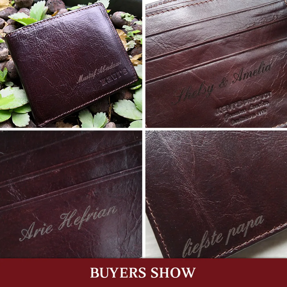  KAVIS Rfid Free Engraving 100% Genuine Leather Wallet Men Coin Purse Portomonee PORTFOLIO Card Hold
