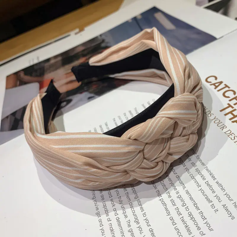 light pink Модная полосатая повязка для волос с бантом для женщин, широкая Нескользящая повязка-тюрбан, повязка для волос, аксессуары для волос, diademas para - Цвет: light pink
