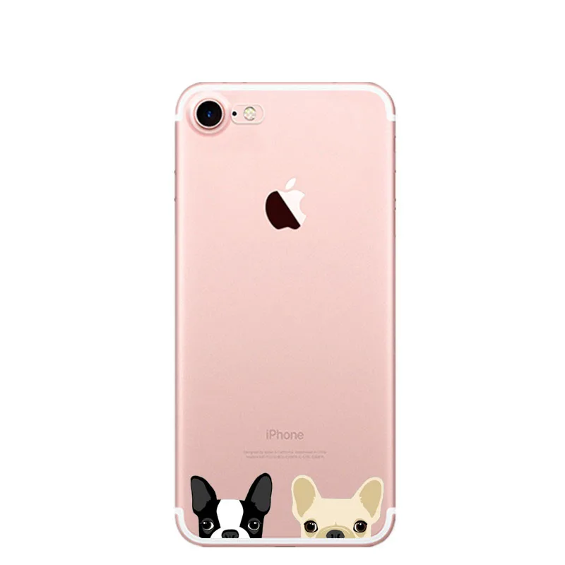 Cute Cartoon Animal Cat Dog BULLDOG Crystal Clear Soft TPU Phone Case For iPhone 7 7Plus 6 6s Plus 5 5S SE 8 8Plus X 10 Cover
