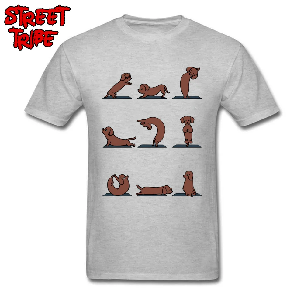 Tops Shirts Dachshund yoga Tops Shirt Labor Day Prevalent Design Short Sleeve All Cotton O-Neck Men's T-Shirt Design Dachshund yoga grey