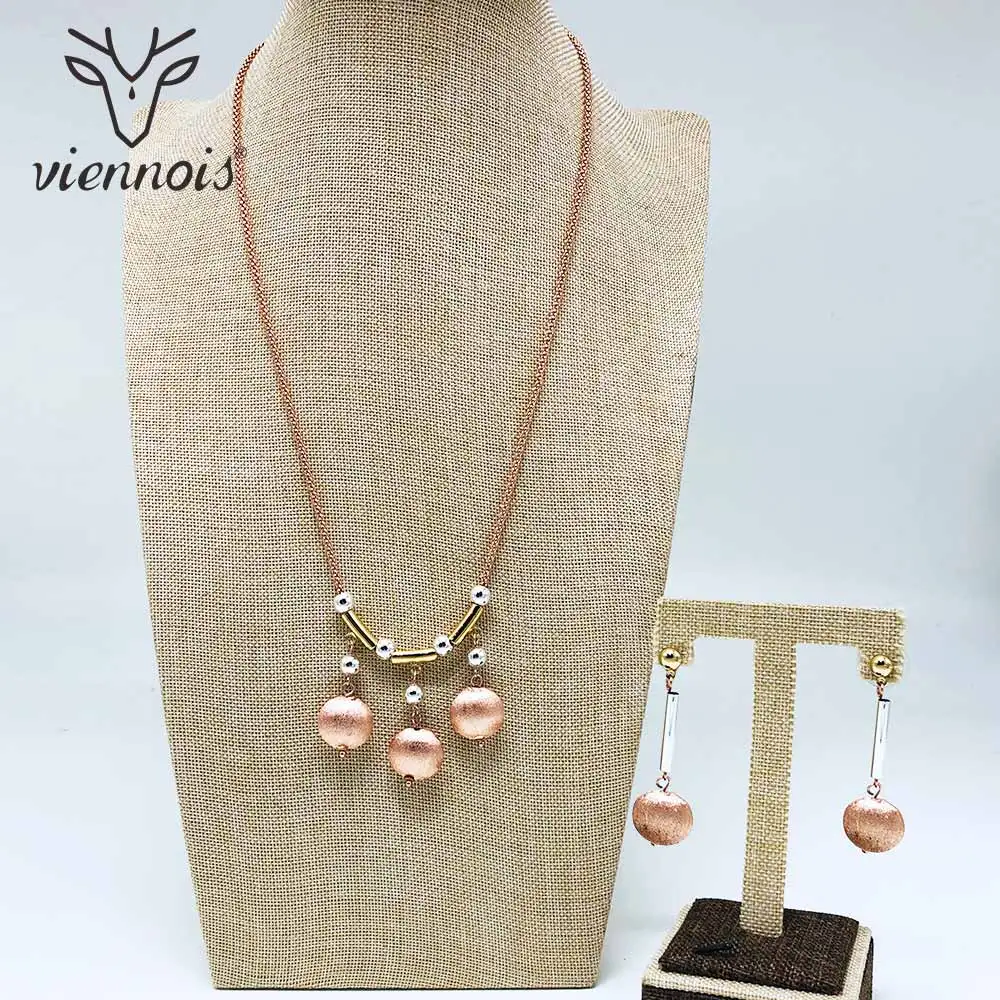 

Viennois Rose Gold & Gold Color Drop Earrings Pendent Necklace Set For Women Metal Party Jewelry Set