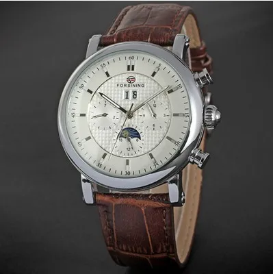 

Forsining 2019 Automatic Round Men's Watch Moon Phase Automatic Movement Luxury Genuine Leather Strap Crystal Wrist Watch