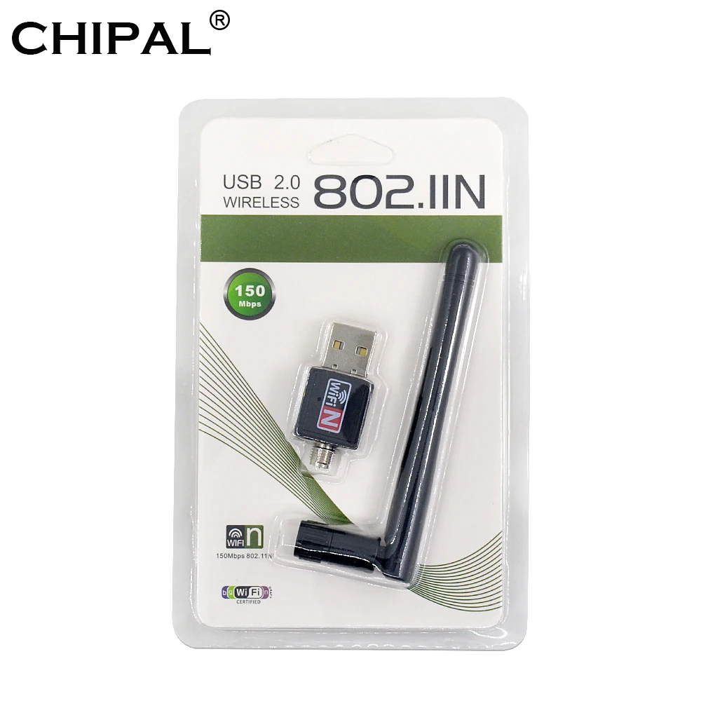 

CHIPAL Hot 150Mbps USB WiFi Adapter External Wireless LAN Network Card Mini Dongle USB Wi-fi Receiver Antenna 802.11n/g/b for PC