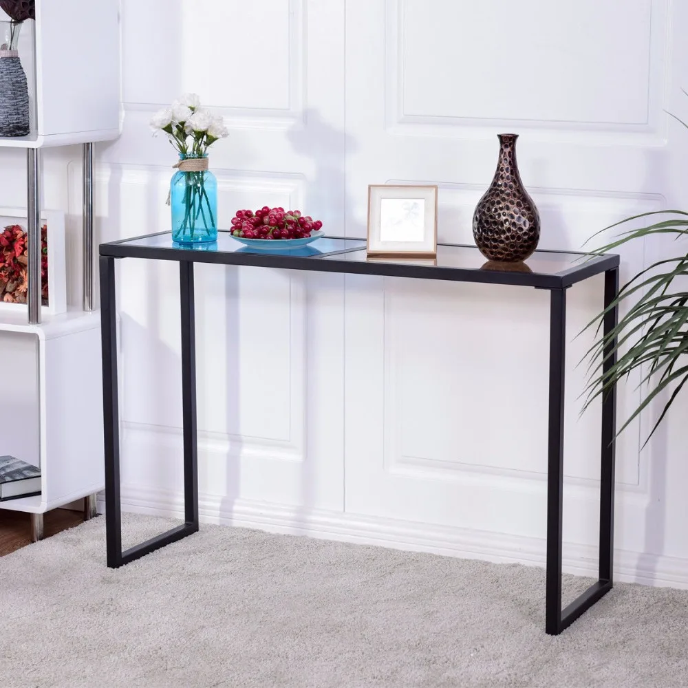 Giantex Console Table Tempered Glass Top Metal Frame Hallway Entryway Home Furniture New Living Room Furniture HW57284 Giantex Console Table Tempered Glass Top Metal Frame Hallway Entryway Home Furniture New Living Room Furniture HW57284