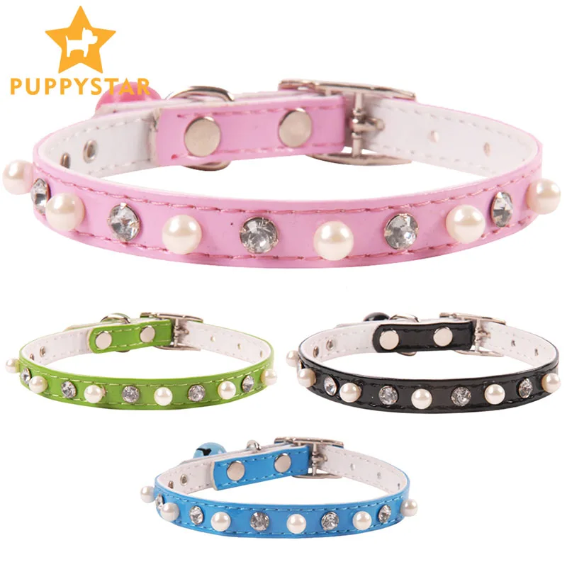Leather Pet Dog Collar Adjustable Love Dog Pearl Collar For Small Cat Medium Dog Puppy Collar