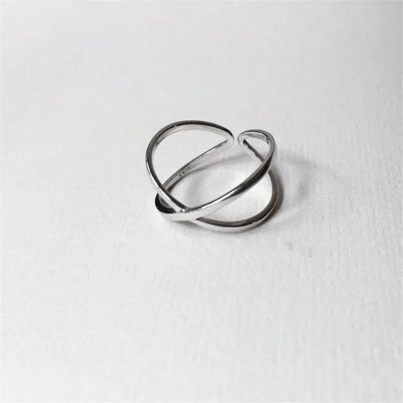 

New Simple Cross Personality 925 Sterling Silver Jewelry Fashion Rotate Irregular Geometric Women Gift Opening Rings SR419