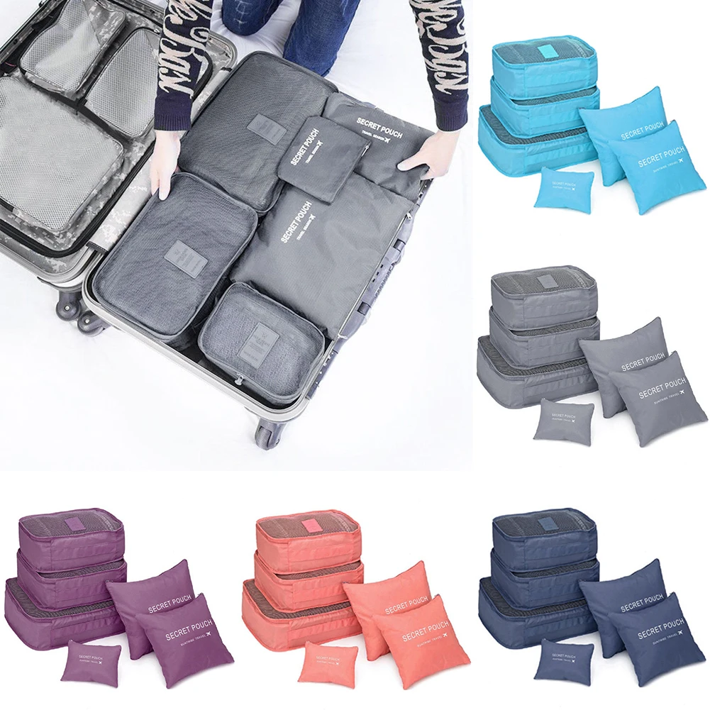 6pcs Travel Bags Waterproof Clothes Storage Luggage Organizer Pouch Packing Cube 