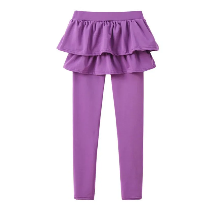 2 в 1, детские леггинсы для девочек смесь хлопка вязаные леггинсы для девочек, Повседневные детские весенне-осенние колготки для девочек, штаны с юбкой - Цвет: Фиолетовый