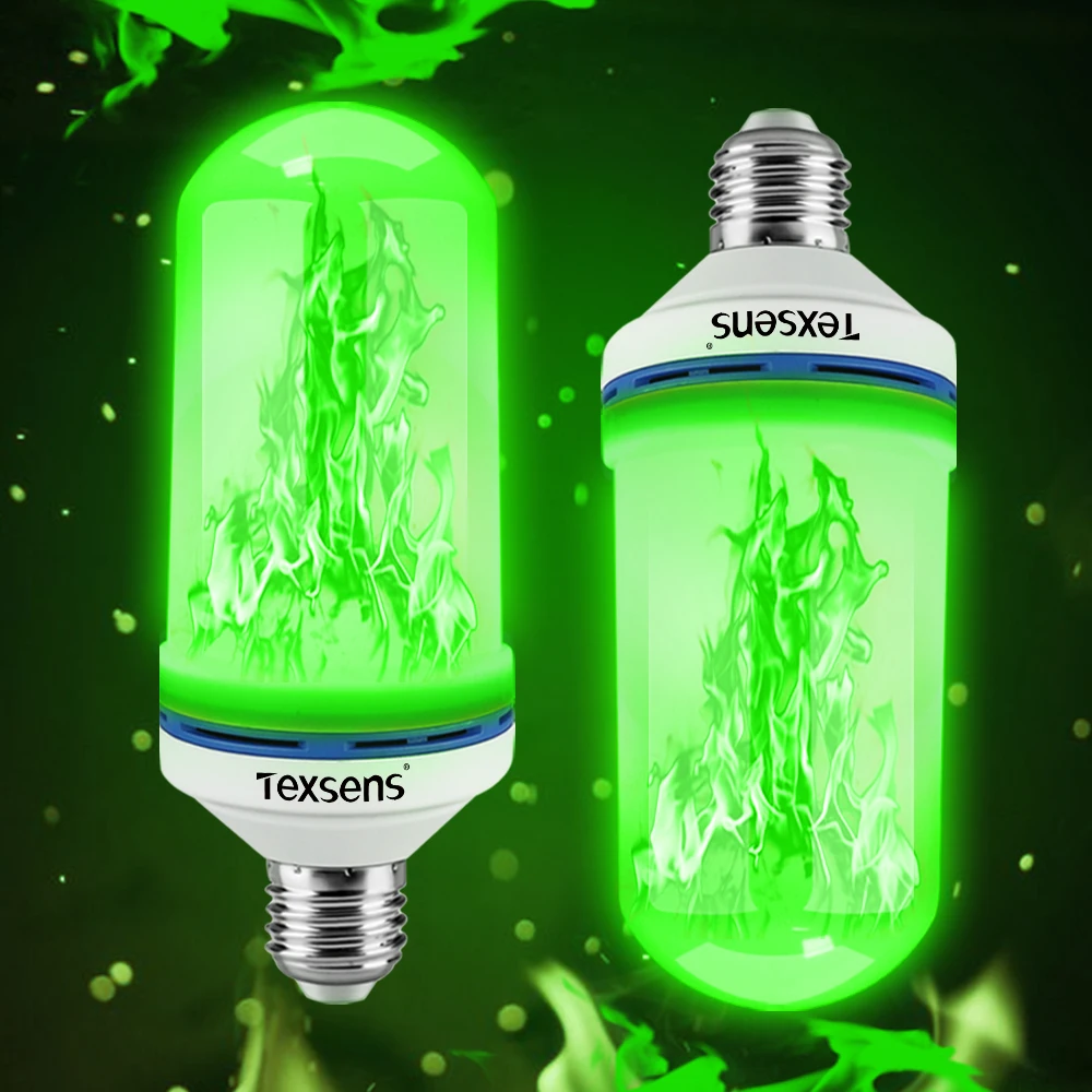 Green Texsens 2 шт 4 режима+ тяжести Сенсор с имитацией пламени E27 E26 B22 светодиодный эффект пламени огня лампочки мерцание Декор Светильник - Испускаемый цвет: Green