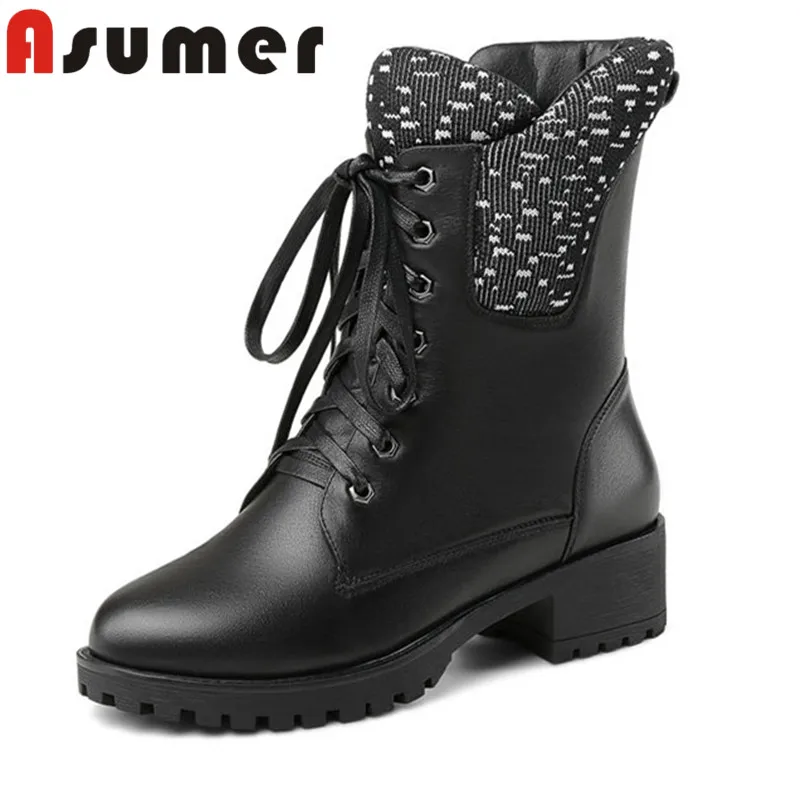 

ASUMER NEW ARRIVE 2018 FASHION daily martin boots round toe mixed colors winter boots cross tied simple genuine leather boots