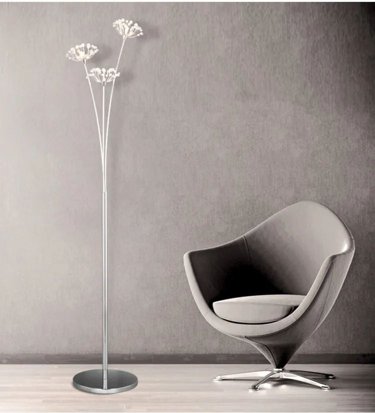 New Modern Crystal Floor Lamp For Living Room Flower Decorative LED Steel Standing Lamps Bedroom