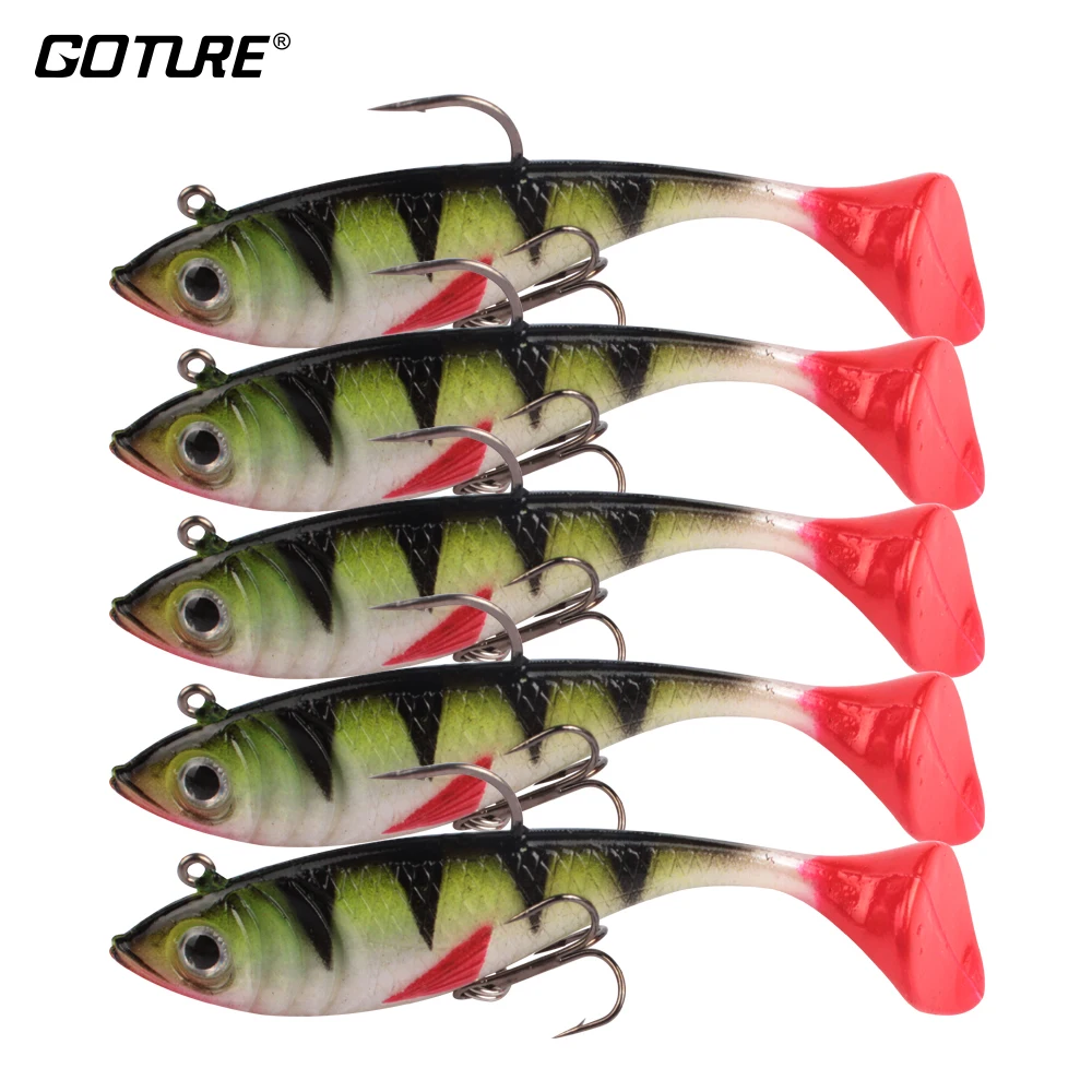 Goture 5 pièces/ensemble 8.5cm/11g Doux Leurres Swimbait Pêche au Plomb leurre Wobbler D'eau Salée Appât Artificiel En Caoutchouc Leurres De Pêche (lo