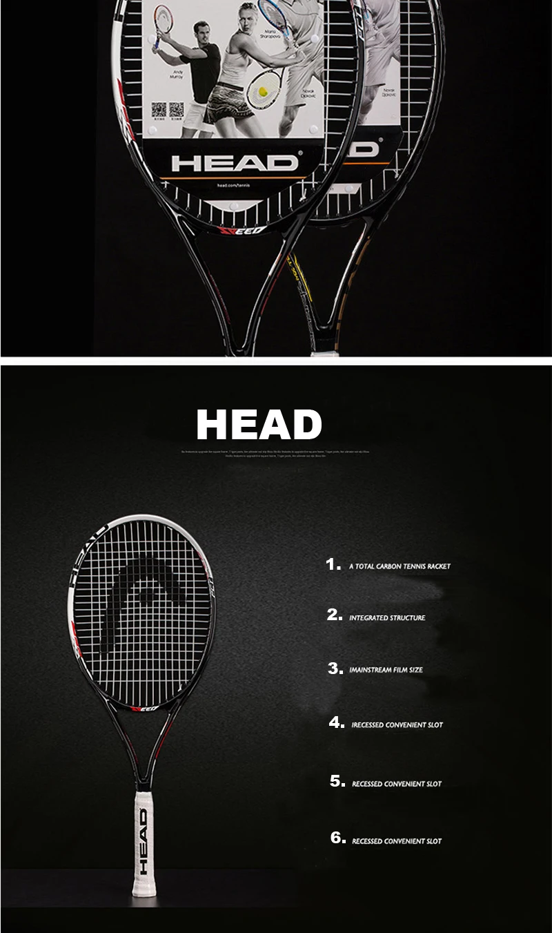 Оригинальная головка Теннисная ракетка Углеродные теннисные ракетки Raqueta Tenis Padel Raqueta Tenis с шариками теннисная Сумка Сцепление Tenis Размер 41/4