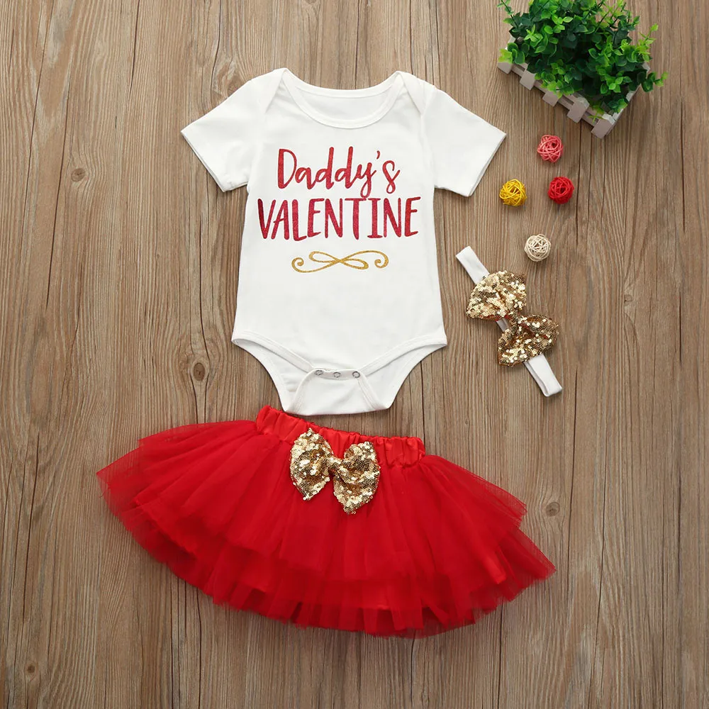 

2017 New Fashion Newborn InfantlLetter Romper Tops+Skirt Valentine's Day Outfits Set DADDY's Valentine gifts Hot #30