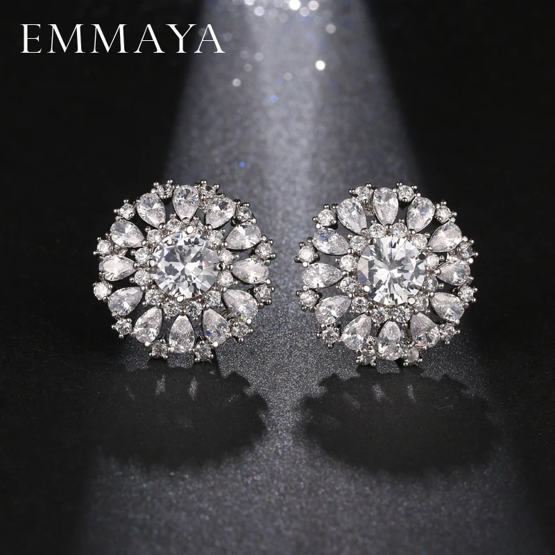 

EMMAYA Brand New Women Earring Stud CZ Zircon Crystal Jewelry Stud Earrings with Round Clear Zircon Wedding Gift