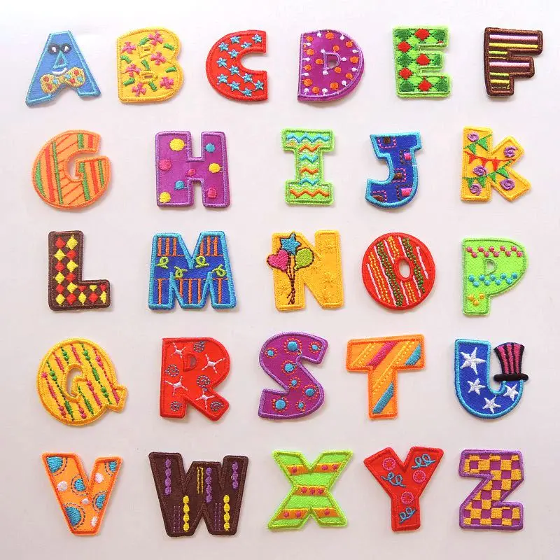 

Colorful Letters Patch Alphabet Embroidered Applique Diy Letters Sticker Clothes Pattern Decal Sewing/Iron On Name Badge Patch