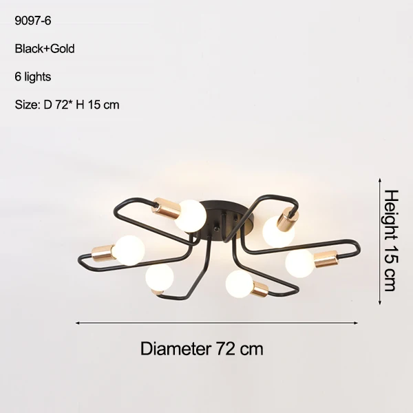 Бесплатный светодиодный светильник 85-265 в E27 Chander Lighting Vintag, светодиодный светильник, промышленные лампы, 6 ламп, люстра, светильник, белый - Цвет корпуса: 9097-6 black n gold