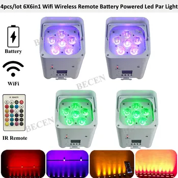 

4pcs IRC Remote Control/no remote Wifi APP Smart UPLIGHT 6*15W 6in1 RGBAW UV flat par can battery lights